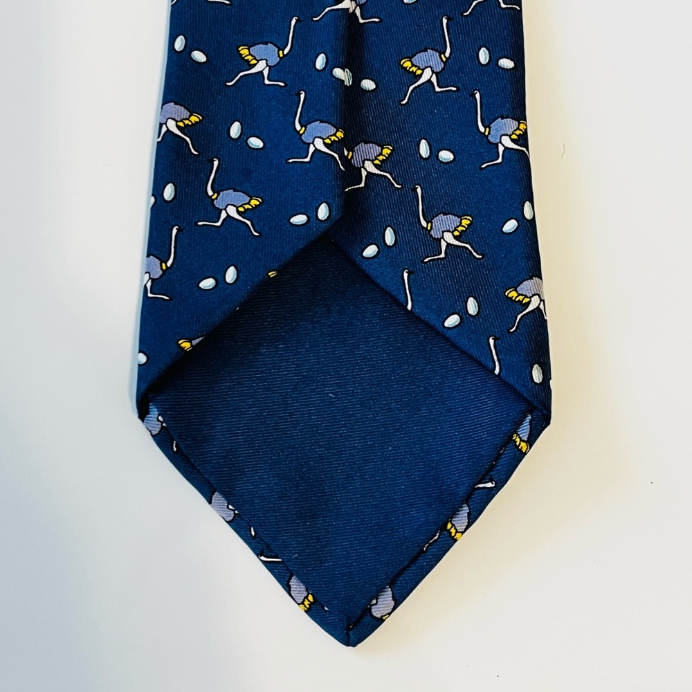 HERMES 7463 HA Men’s Neck Tie 100% Silk Vintage France Ostrich Eggs Navy - Picture 5 of 8